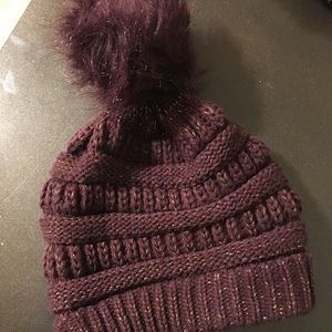 Burgundy sparkly women’s beanie hat